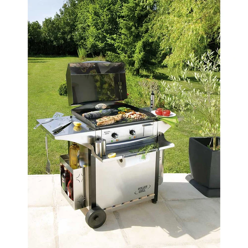Plancha électrique inox 60 avec chariot et accessoires - ROLLER GRILL
