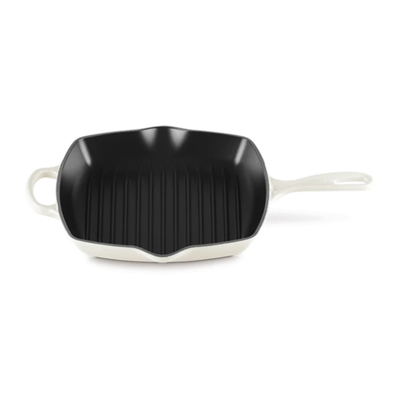 Poêle à griller carrée en fonte émaillée Meringue 26 cm – Le Creuset