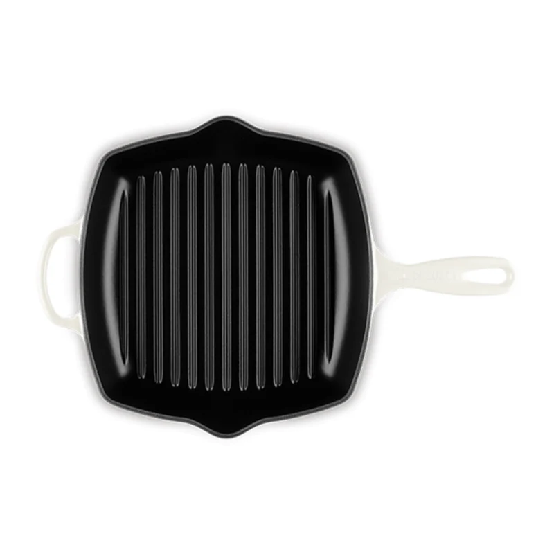 Poêle à griller carrée en fonte émaillée Meringue 26 cm – Le Creuset