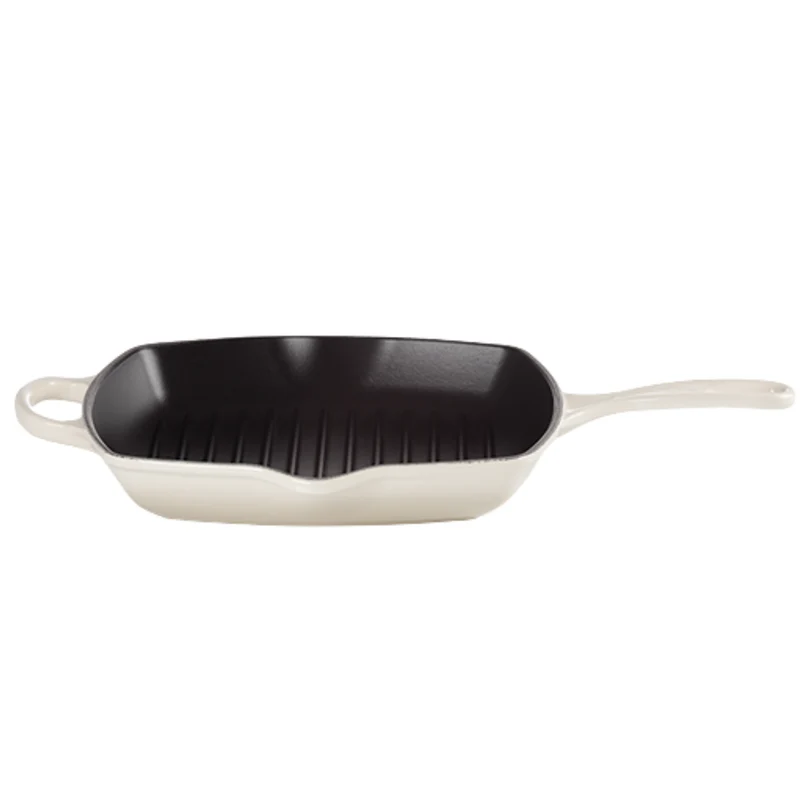 Poêle à griller carrée en fonte émaillée Meringue 26 cm – Le Creuset