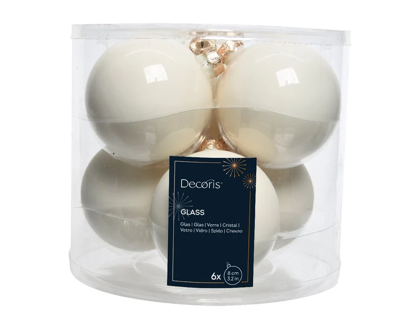 Lot de 6 boules de Noël 8cm crème