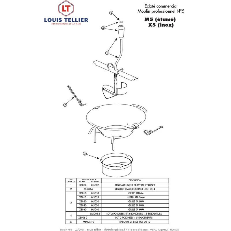 Moulin n°5 inox professionnel sans grille - Louis Tellier