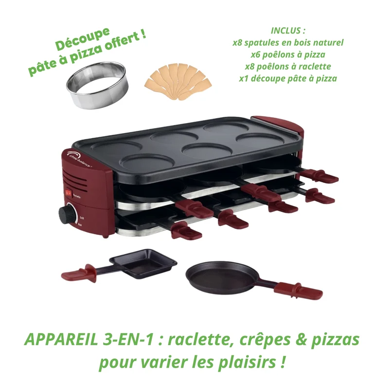 Appareil à raclette, pizzas & crêpes, Fun Party Piment