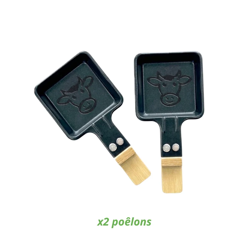 Lot de 2 poêlons à raclette universels carrés bois naturel, Les Meuuuh