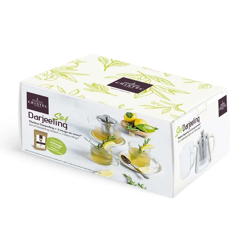 Set Darjeeling : 2 mugs en verre et théière assortie - CRISTEL