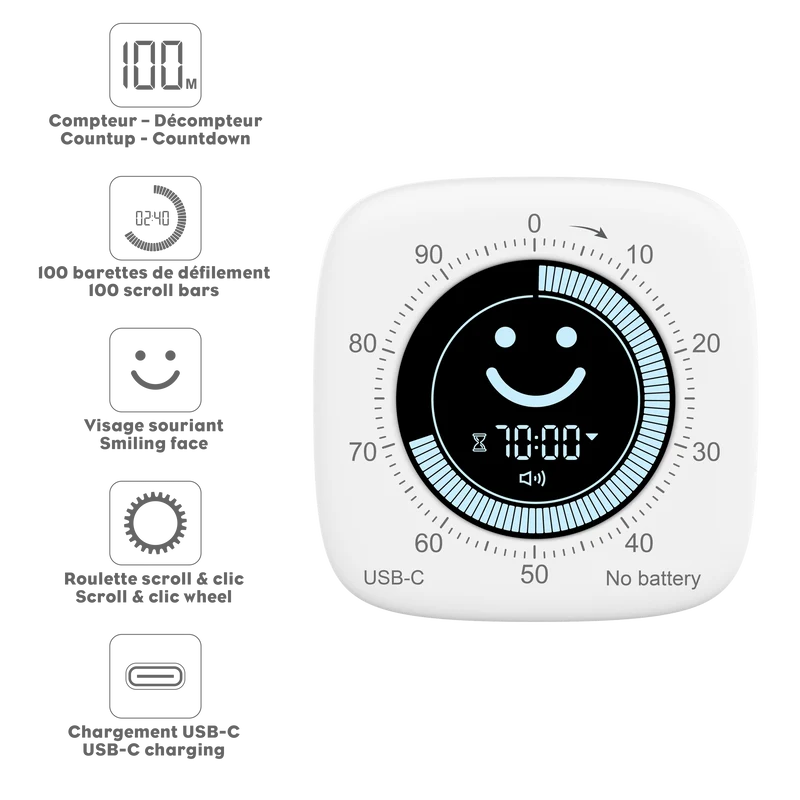 Minuteur, Little Time Smile 100, USB-C Sans pile