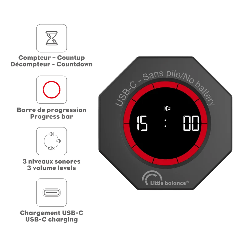 Minuteur, Little Time Octo 90, USB-C Sans pile