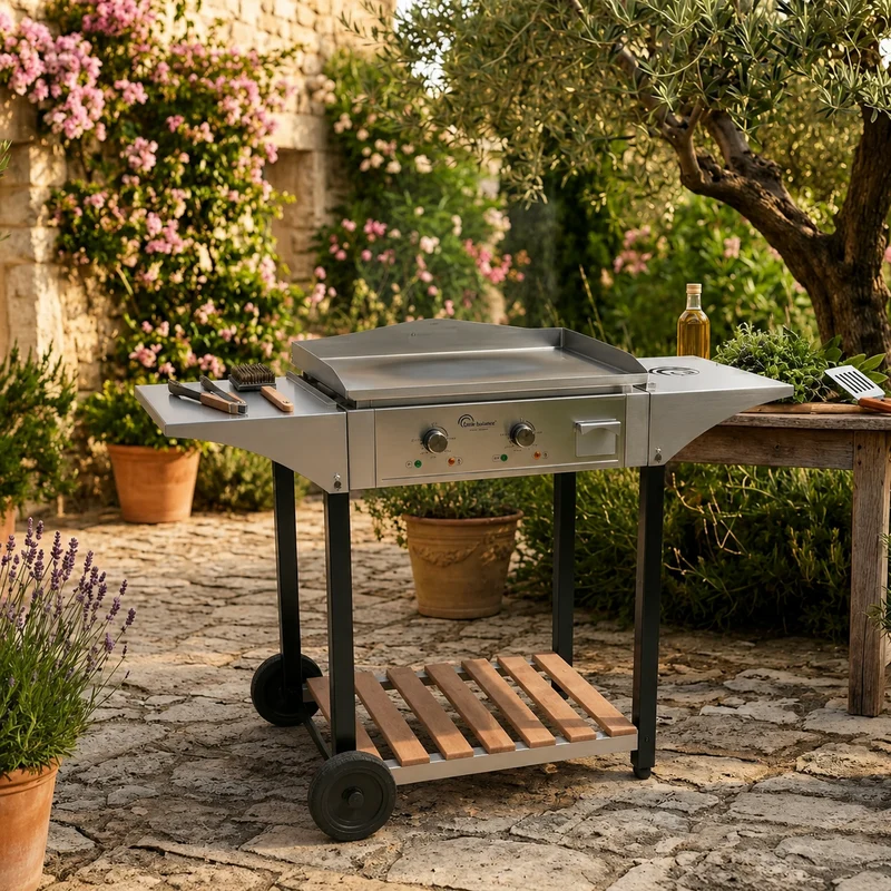 Chariot pour Plancha Aquitaine Pro, Inox et Bois