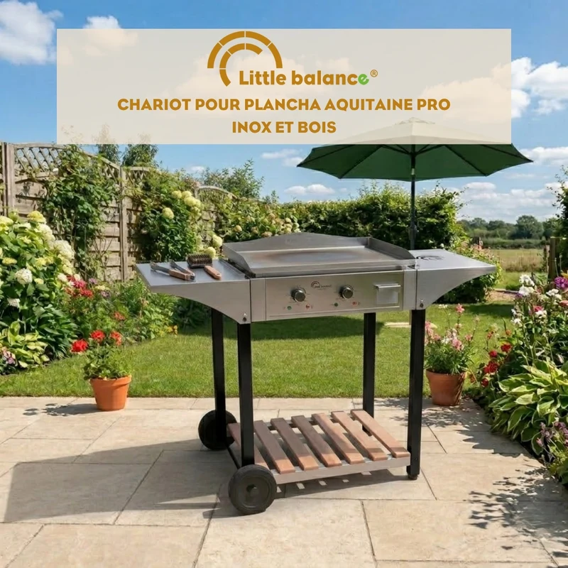 Chariot pour Plancha Aquitaine Pro, Inox et Bois