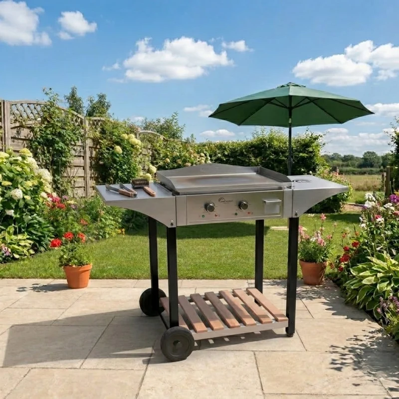 Chariot pour Plancha Aquitaine Pro, Inox et Bois