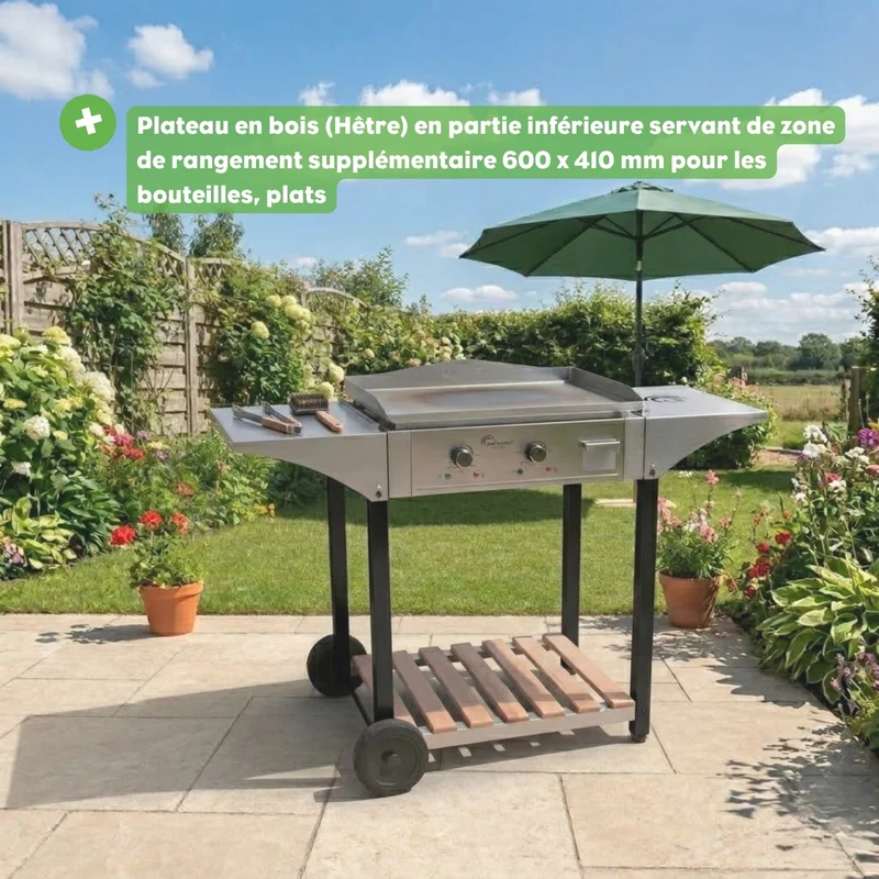 Chariot pour Plancha Aquitaine Pro, Inox et Bois