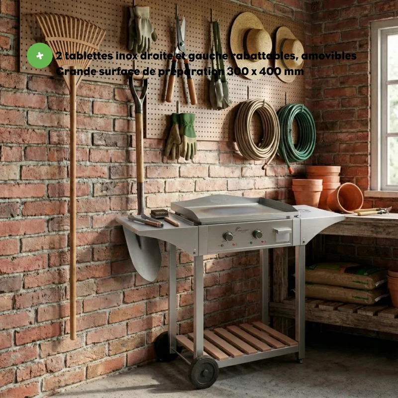 Chariot pour Plancha Aquitaine Pro, Inox et Bois
