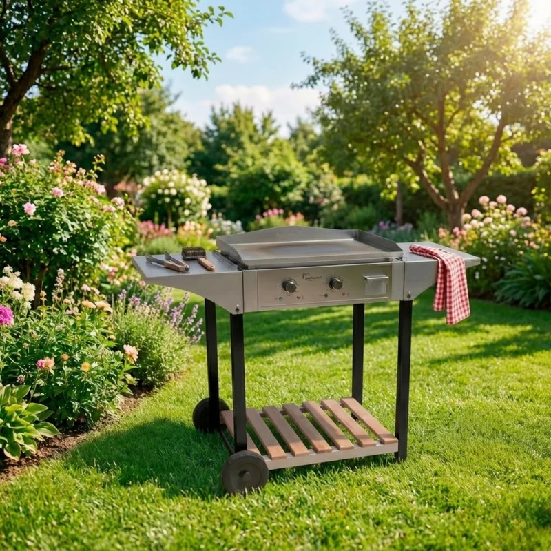 Chariot pour Plancha Aquitaine Pro, Inox et Bois