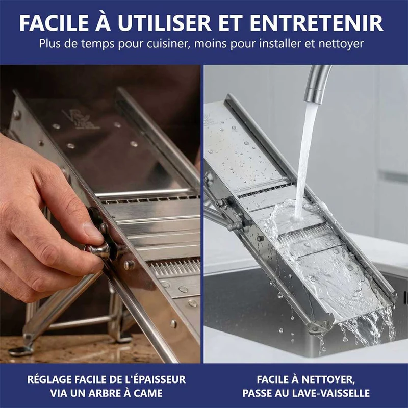 Mandoline Inox Professionnelle avec Chariot 3 & 10 mm - Louis Tellier