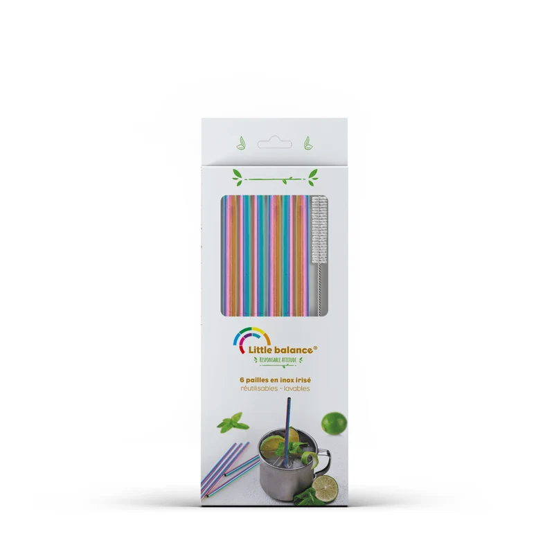 6 pailles Inox, Arc-en-ciel + goupillon