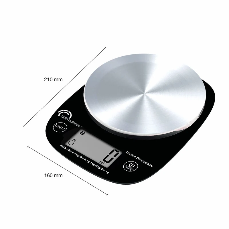 Balance de cuisine Pro Inox 5.1 Ultraprécision Noire, Sans pile USB, Avec bol