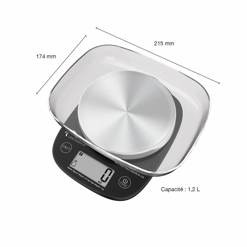 Balance de cuisine Pro Inox 5.1 Ultraprécision Noire, Sans pile USB, Avec bol