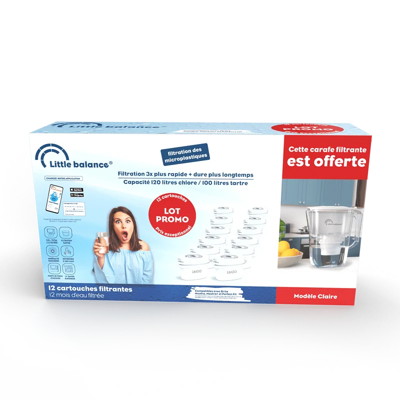Cartouches filtrantes, Lot de 12 cartouches + 1 carafe offerte