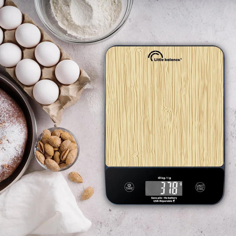Balance de cuisine, Happy Genius 10 Bois naturel USB, Sans pile