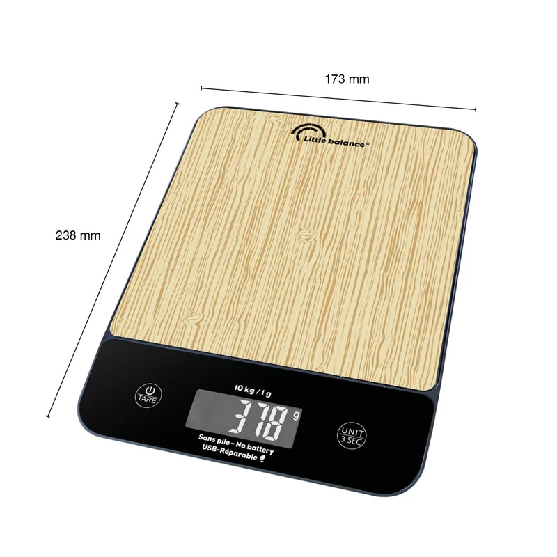 Balance de cuisine, Happy Genius 10 Bois naturel USB, Sans pile