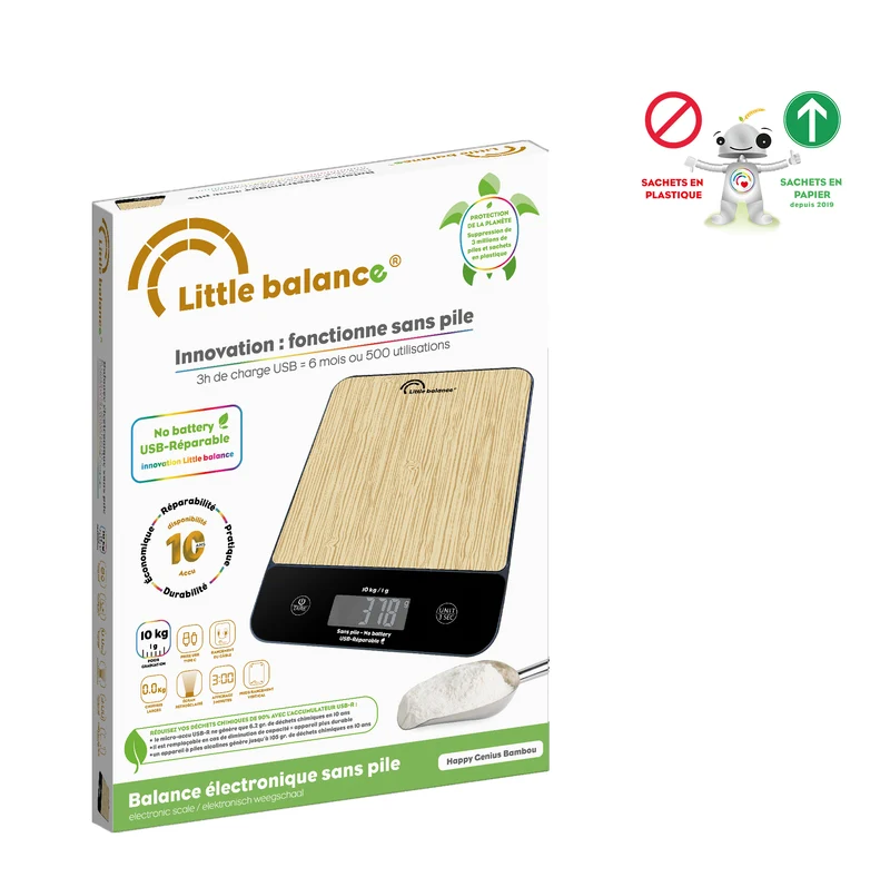 Balance de cuisine, Happy Genius 10 Bois naturel USB, Sans pile
