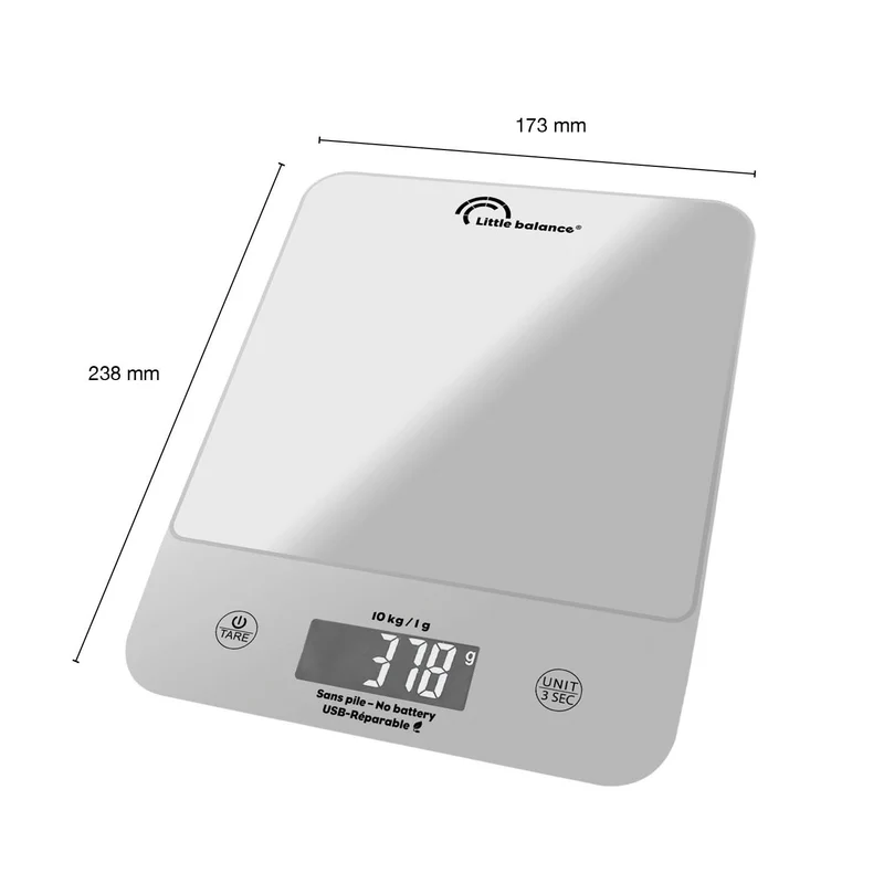 Balance de cuisine, Happy Genius 10 Silver USB, Sans pile
