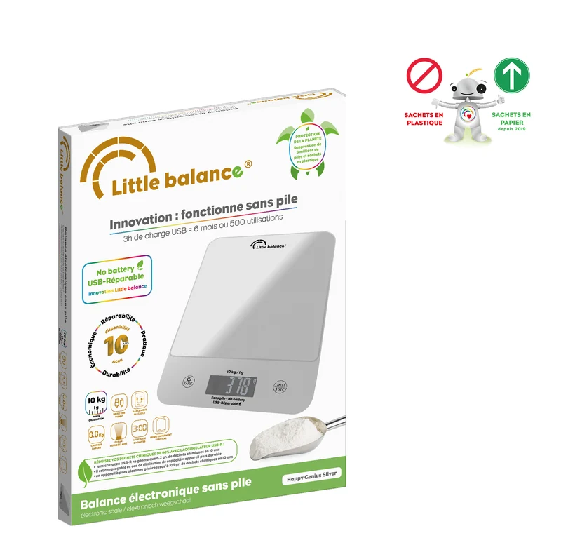 Balance de cuisine, Happy Genius 10 Silver USB, Sans pile
