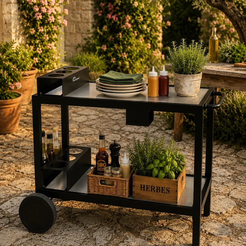Chariot pour Plancha Barbecue, Multi Pro Inox/Noir