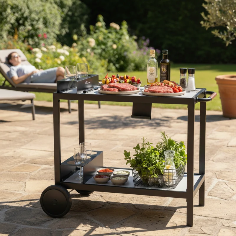 Chariot pour Plancha Barbecue, Multi Pro Inox/Noir