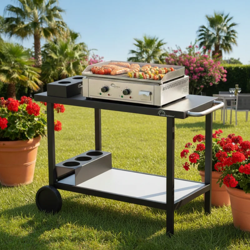 Chariot pour Plancha Barbecue, Multi Pro Inox/Noir