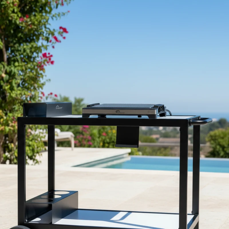 Chariot pour Plancha Barbecue, Multi Pro Inox/Noir