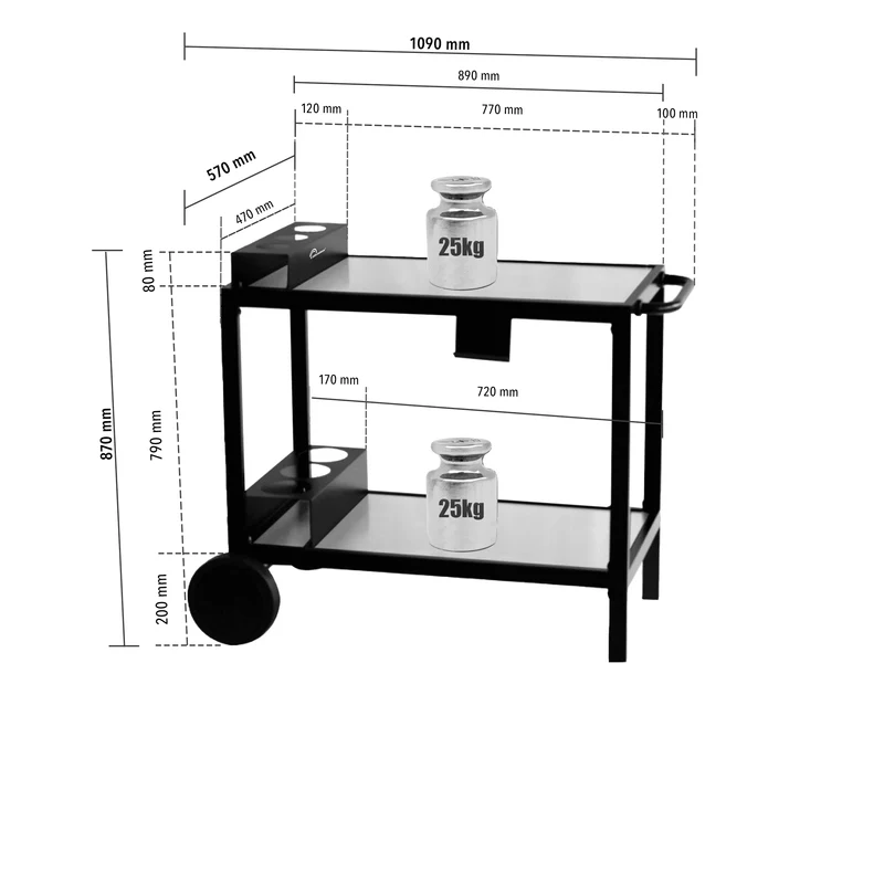 Chariot pour Plancha Barbecue, Multi Pro Inox/Noir