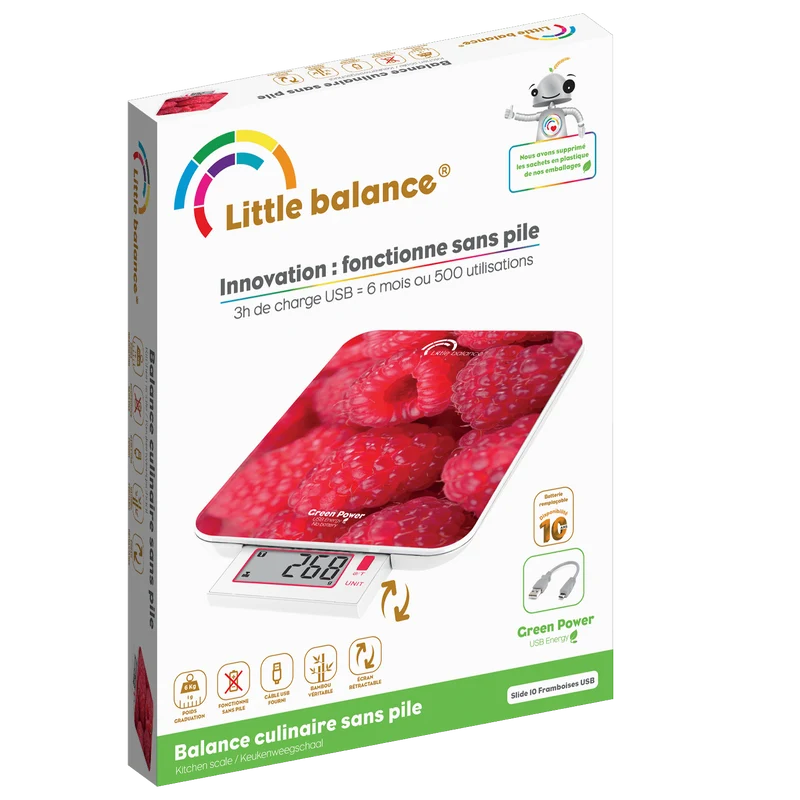 Balance de cuisine, Slide 6 USB, Framboises, Sans pile