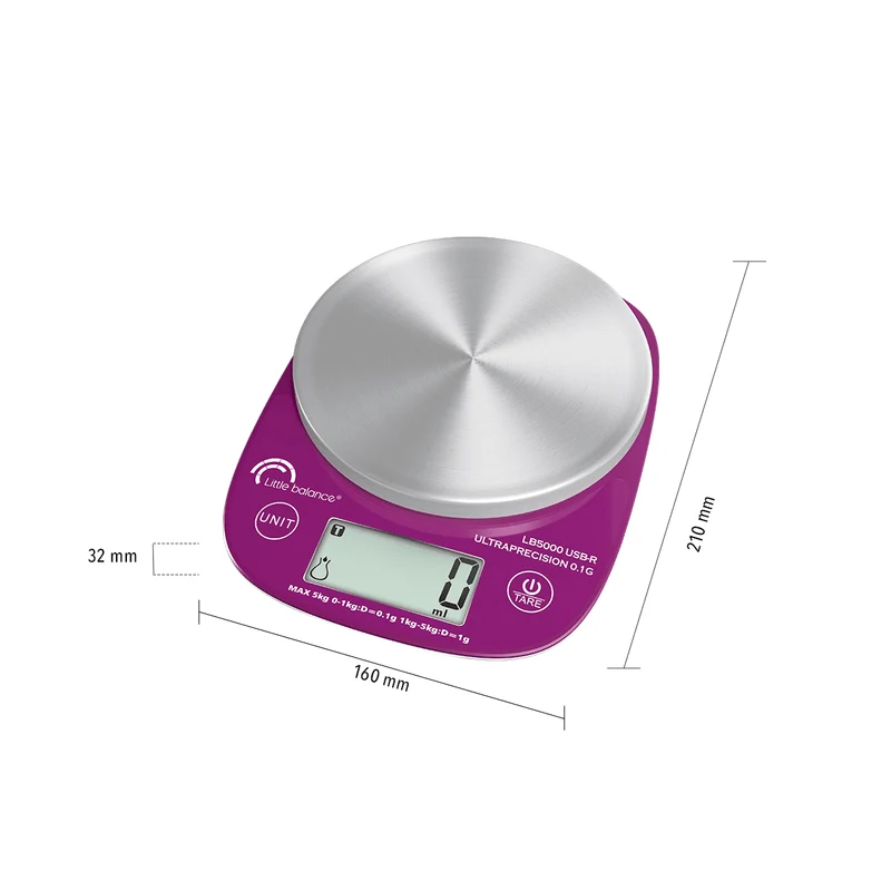 Balance de cuisine Pro Inox 5.1 Ultraprécision Prune, Sans pile USB