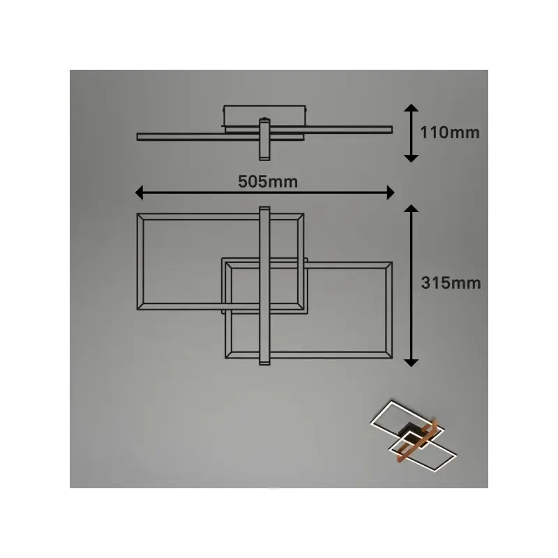 Applique/plafoniera LED Nested 33W 3300 lm 3000K 50,5×28,5 cm nero e legno