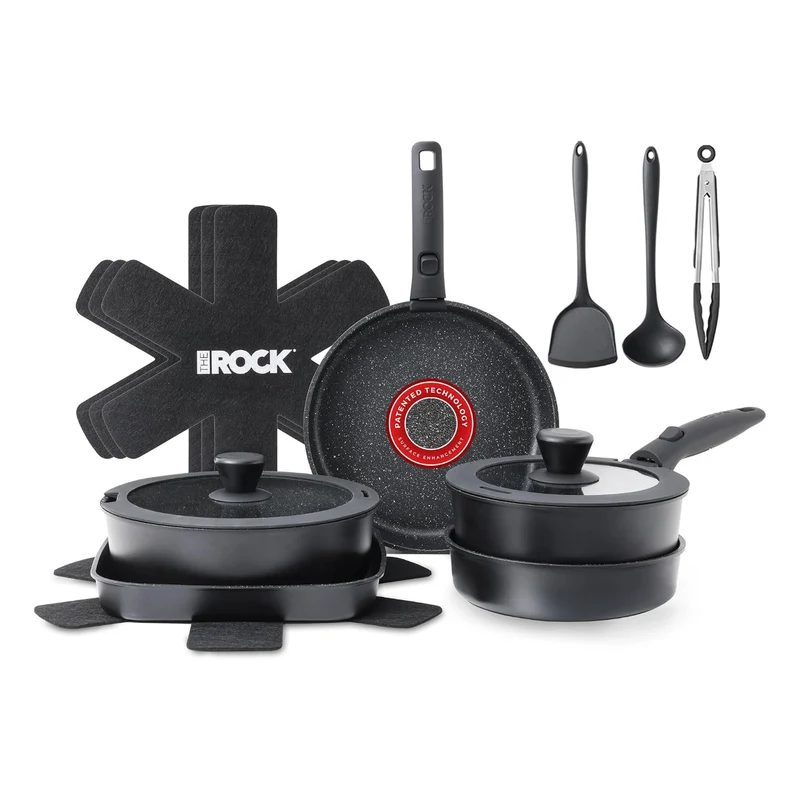 Batterie de cuisine antiadhésive The Rock Smart Space 16 pièces - Starfrit