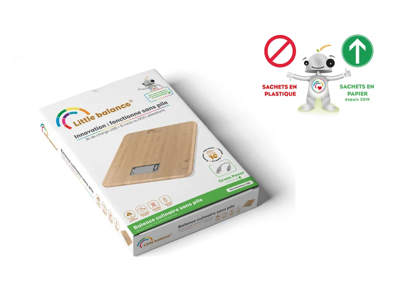 Balance de cuisine, Slim Bambou USB, Sans pile