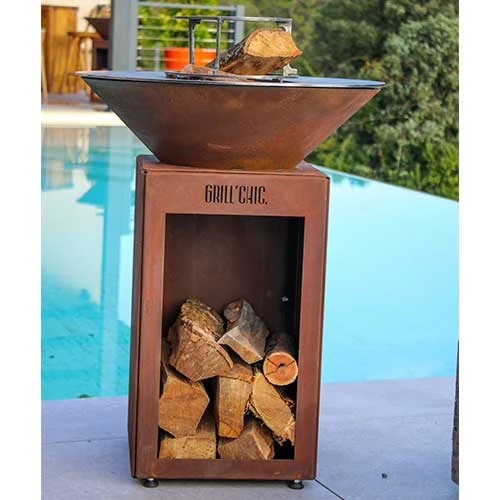 Brasero Auvergnat Rond 62 x 78 cm CORTEN BOIS - GRILL CHIC