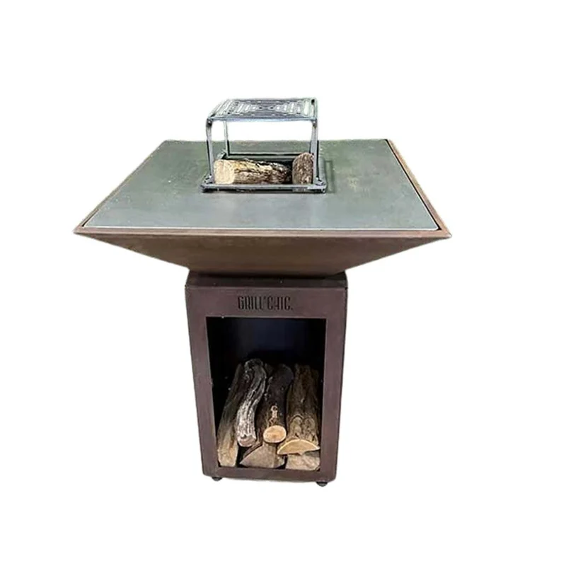 Brasero Auvergnat Carré 63 x 63 x 78 cm CORTEN BOIS - GRILL CHIC