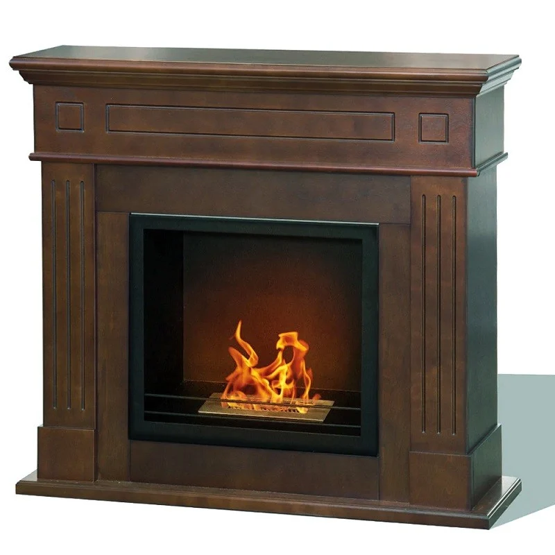 Cheminée au bioéthanol Cambridge biocheminée au sol en bois marron 110x37x h102 cm
