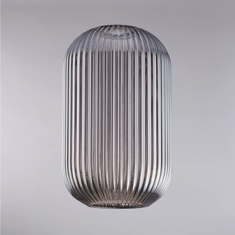 Diffuseur en verre soufflé miroir gris à décor rayé en relief H.34 - Ø20