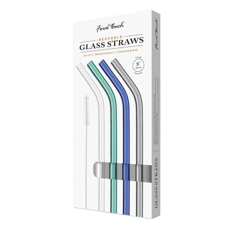 Ensemble de 4 pailles réutilisables en verre borosilicate – Final Touch