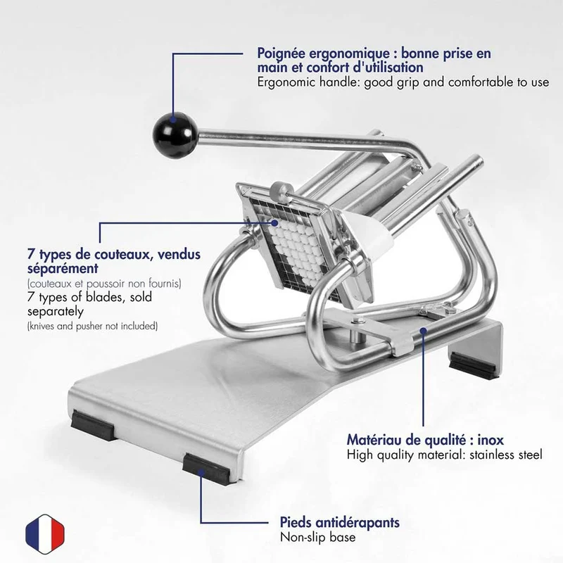 Coupe-Frites Professionnel inox - couteau inox + poussoir 6 mm - Louis Tellier