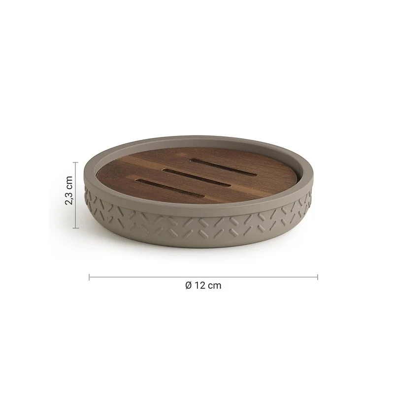 Portasapone Thea in resina e bambù grigio / naturale scuro 2,3 x 12 x 12 cm