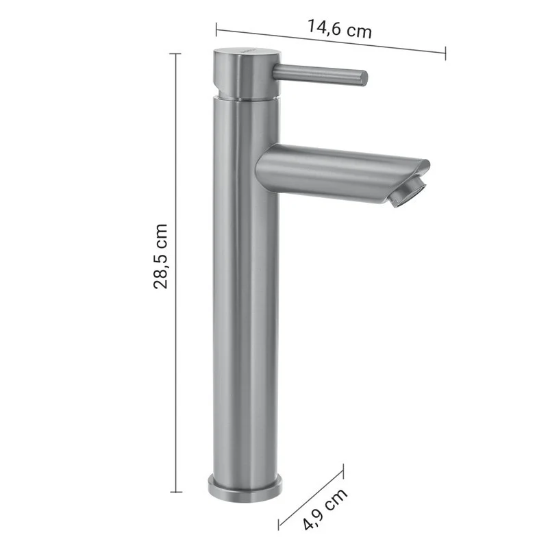 Miscelatore per lavabo alto Garda gun metal 28,5 x 4,9 x 14,6 cm