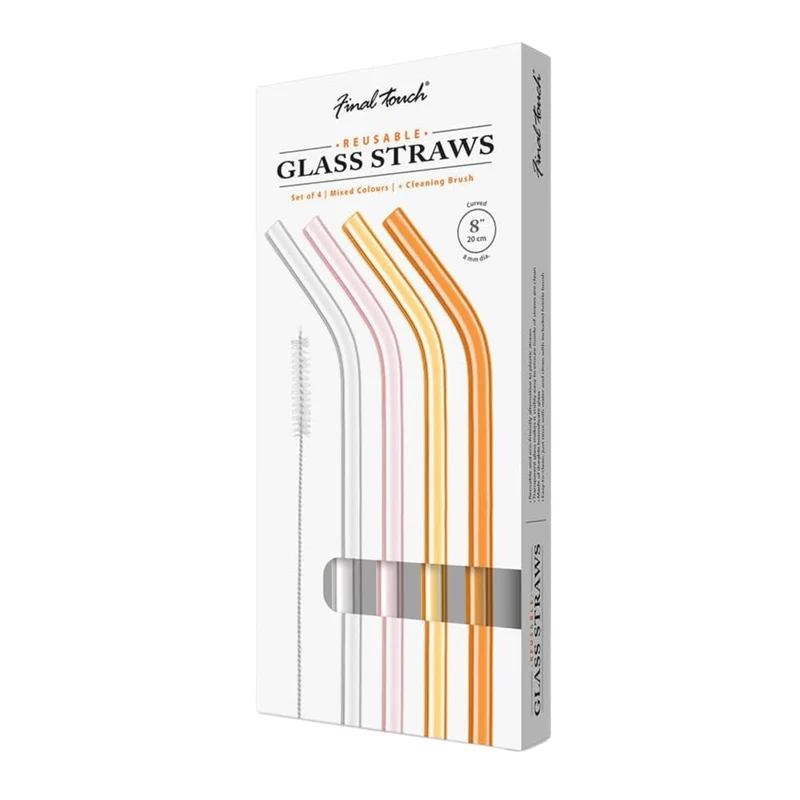 Ensemble de 4 pailles réutilisables en verre borosilicate – Final Touch