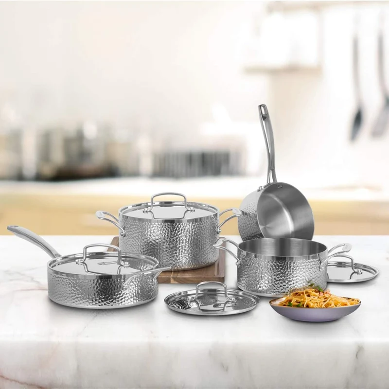 Batterie de cuisine inox martelé tri-ply 8 pièces – Cuisinart