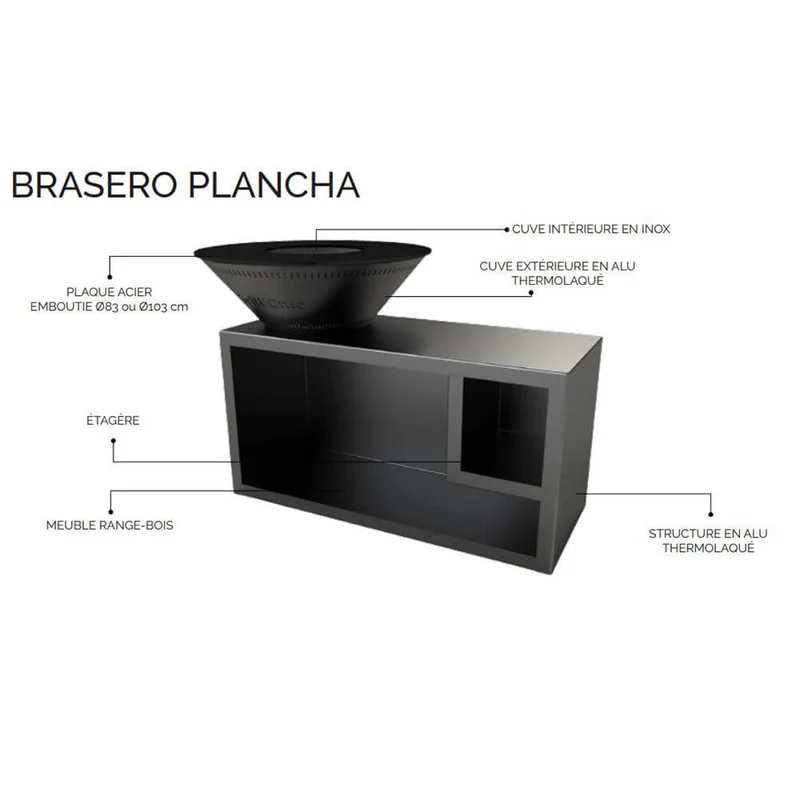 Brasero Traditionnel 100 x 90 cm ALU avec Grille OFFERTE - GRILL CHIC