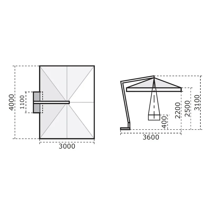 Scolaro ombrellone a braccio 3x4 ecrù