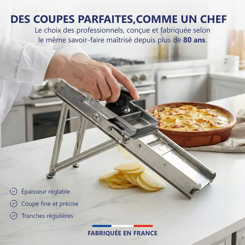 Mandoline Inox Professionnelle avec Chariot 3 & 10 mm - Louis Tellier